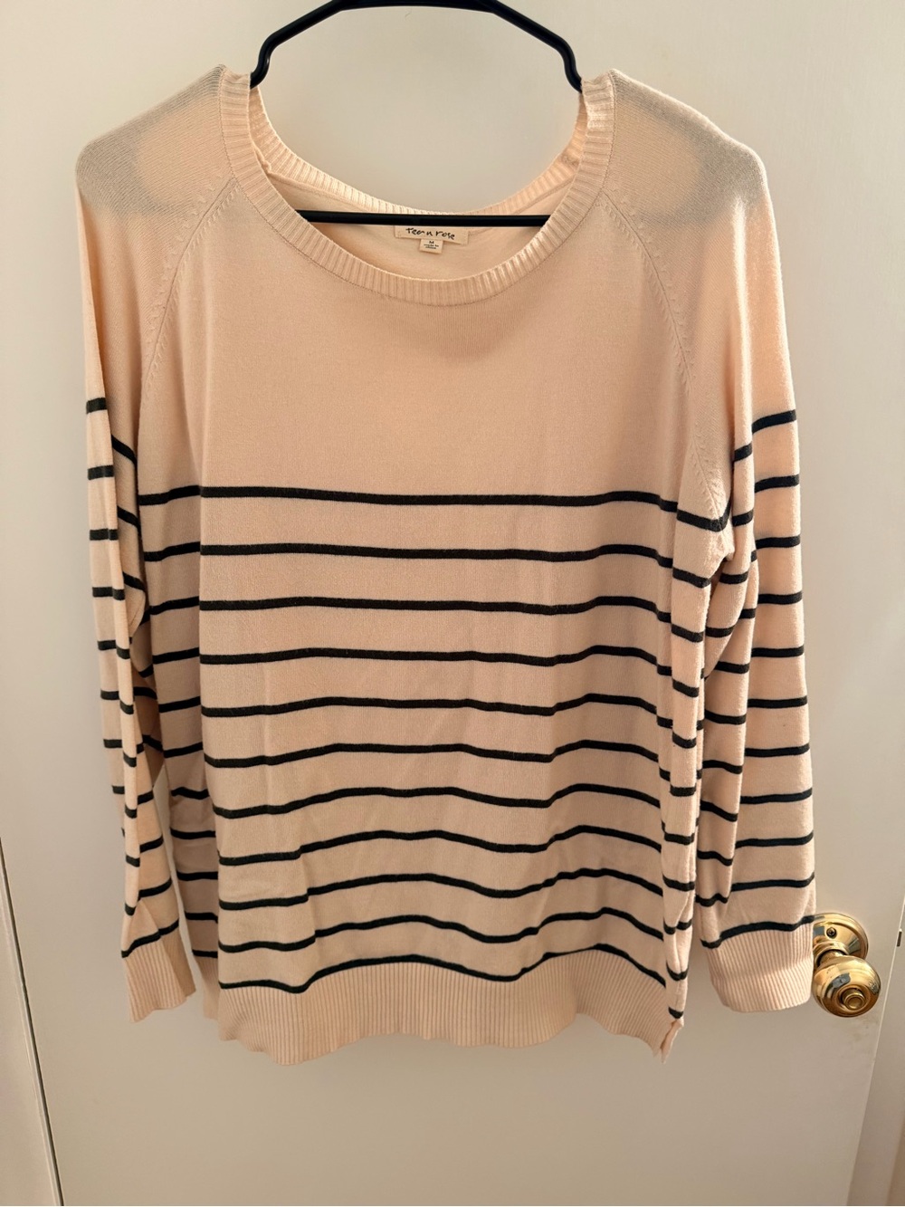 tea n rose Cream and Black Striped Crewneck Sweater